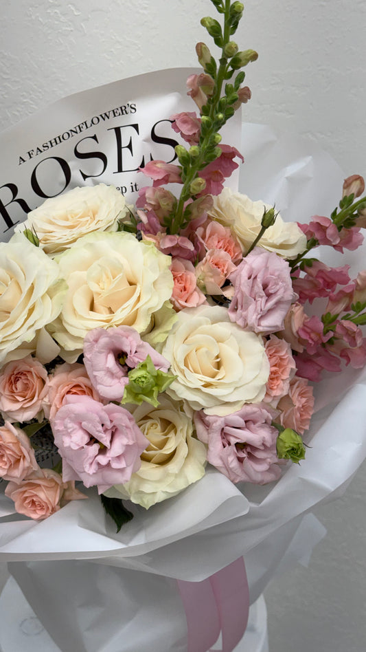 Parisian Dream: Cream Rose & Snapdragon Hand-Tied Bouquet