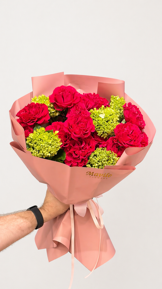 Red Rose Greenery Bouquet — Crimson Garden
