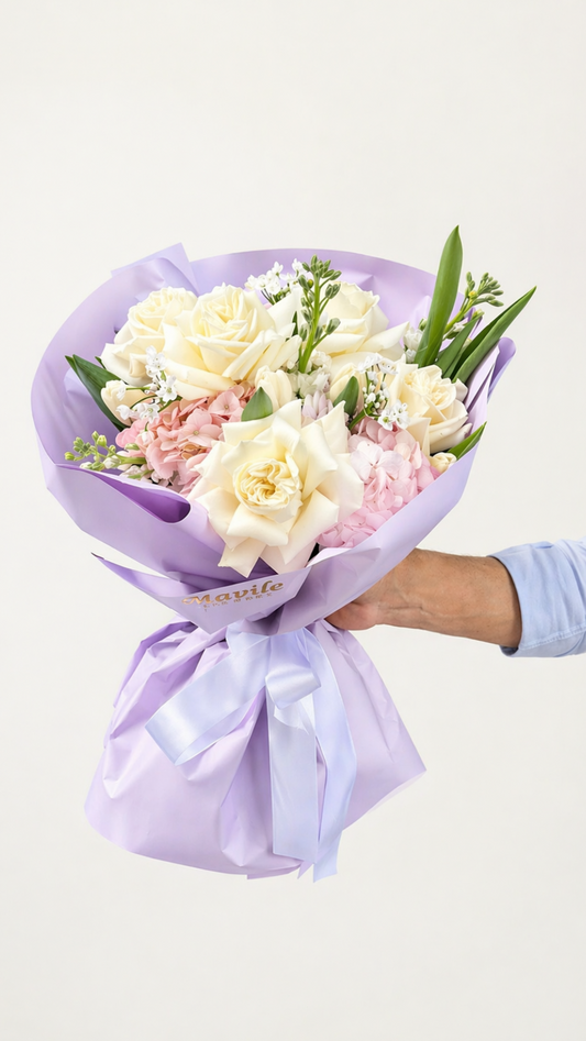 Pastel Rose Hydrangea Bouquet — Soft Harmony