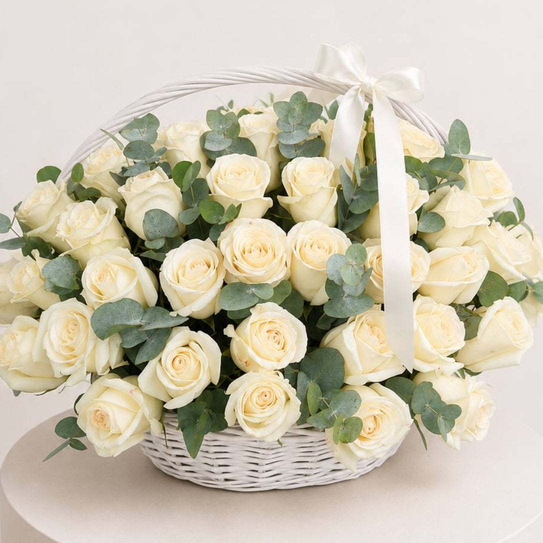 White Rose Garden Basket