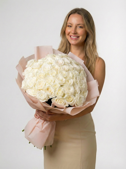 Premium White Roses Grand Bouquet