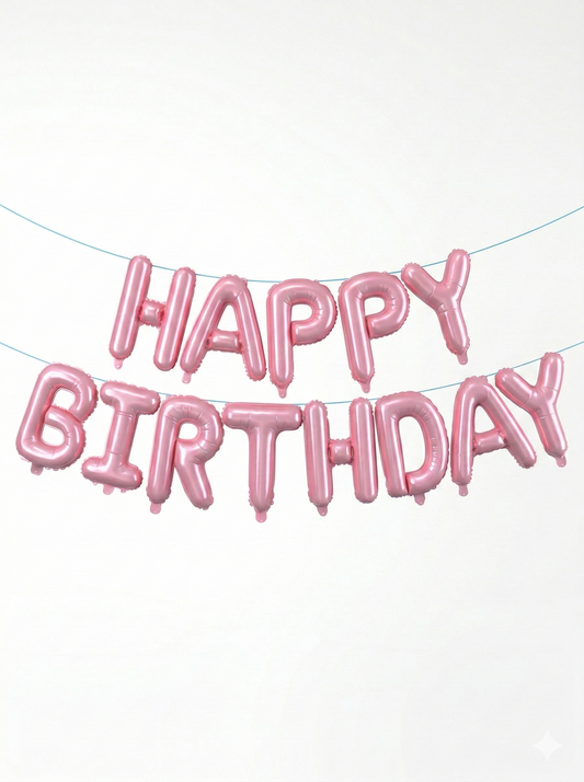 Pink Happy Birthday Balloon Banner Set