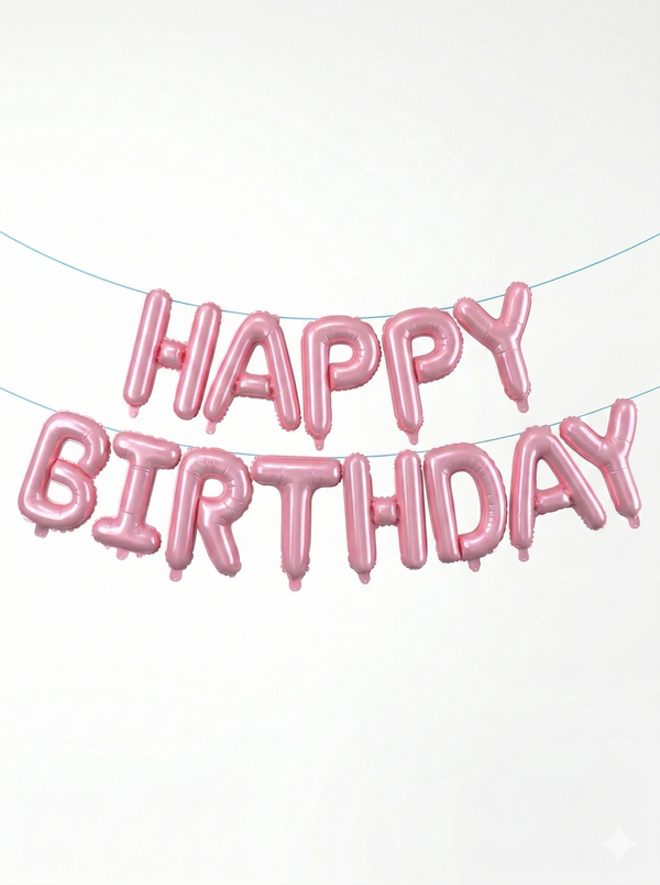 Pink Happy Birthday Balloons Banner