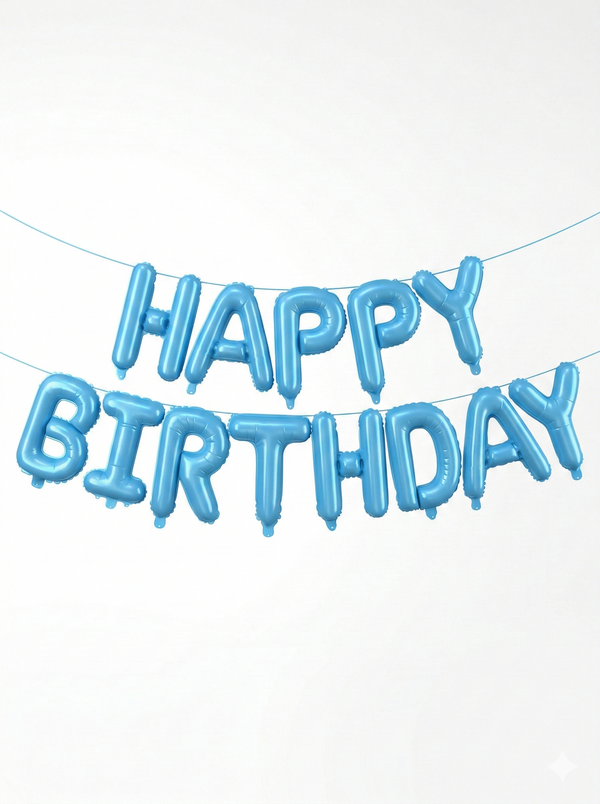 Blue Happy Birthday Balloons Banner