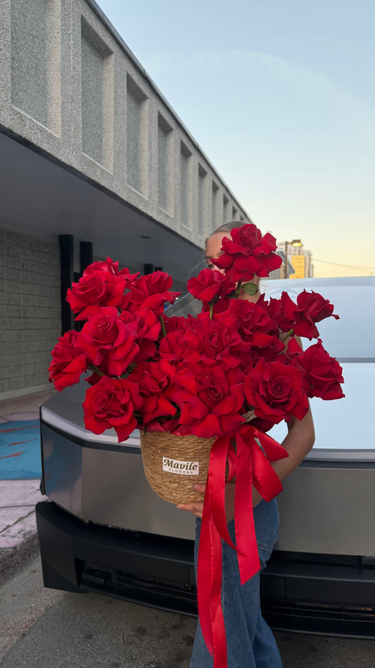 Grand Red Roses in Signature Woven Basket