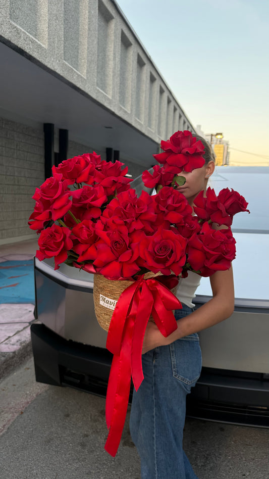 Grand Red Roses in Signature Woven Basket