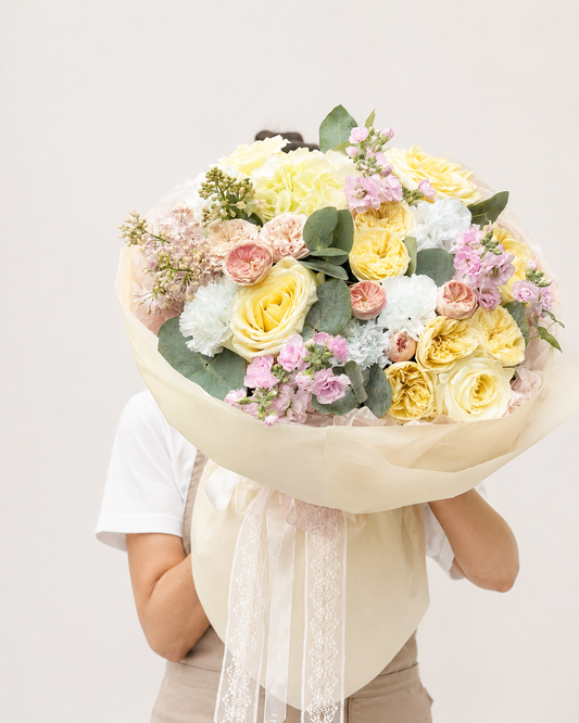 Yellow Rose White Hydrangea Bouquet — Soléa