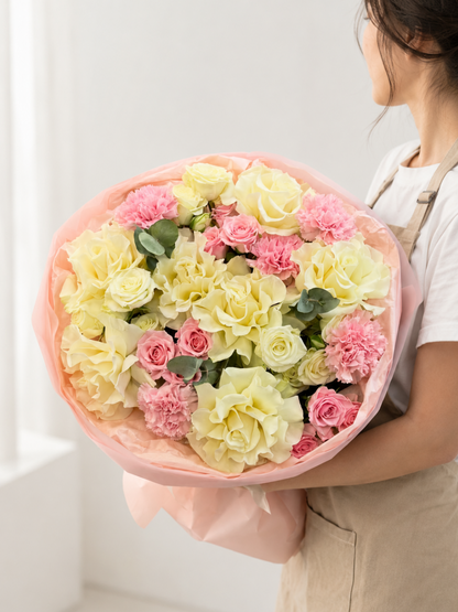 Rosy Sunshine Yellow Rose Bouquet