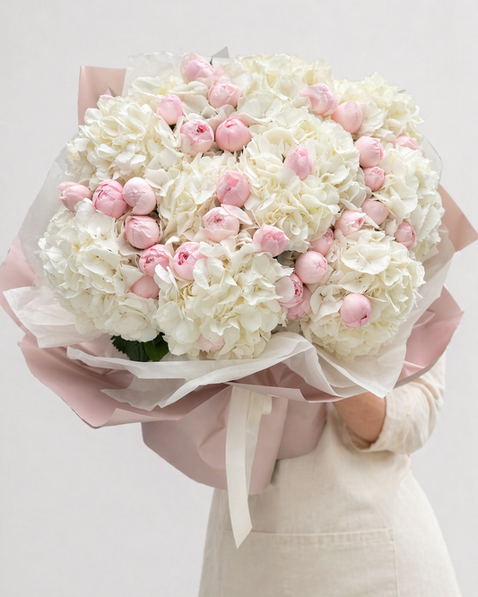Ivory Blush Peony Hydrangea Bouquet — Velour Bloom No.2
