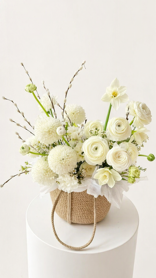 White Ranunculus Basket — Serenity