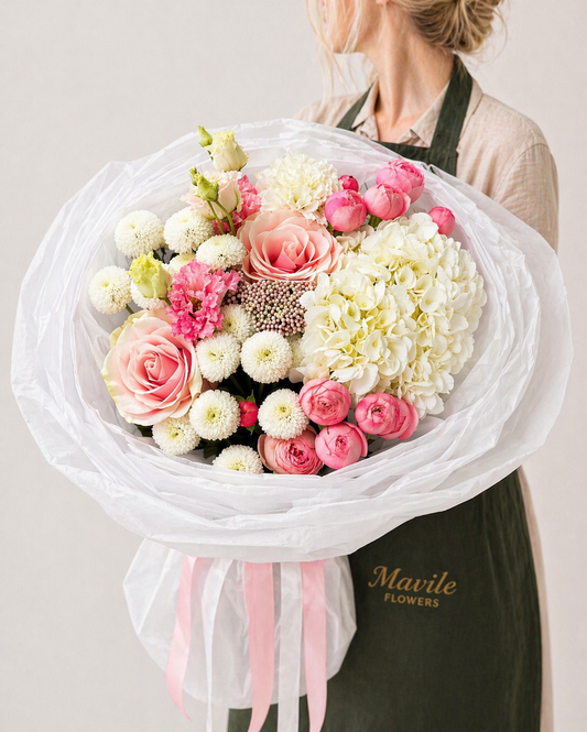 Ivory Blush Peony Rose Bouquet — Porcelain Blush