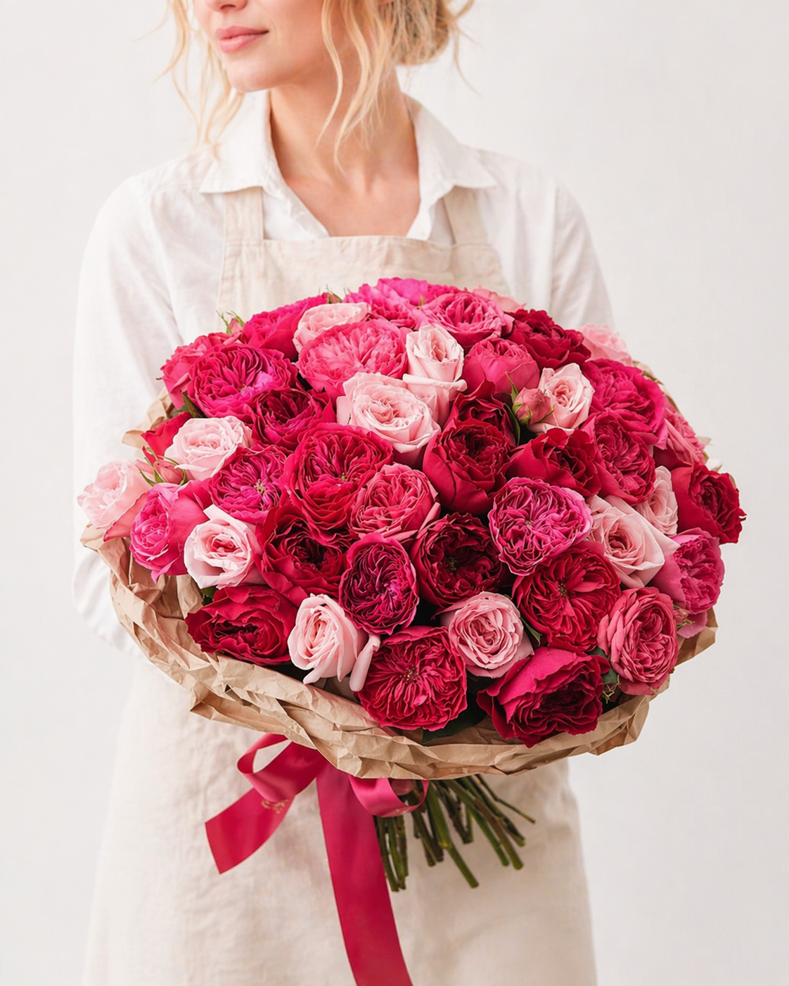 Crimson Majesty — Peony Rose Mono-Bouquet