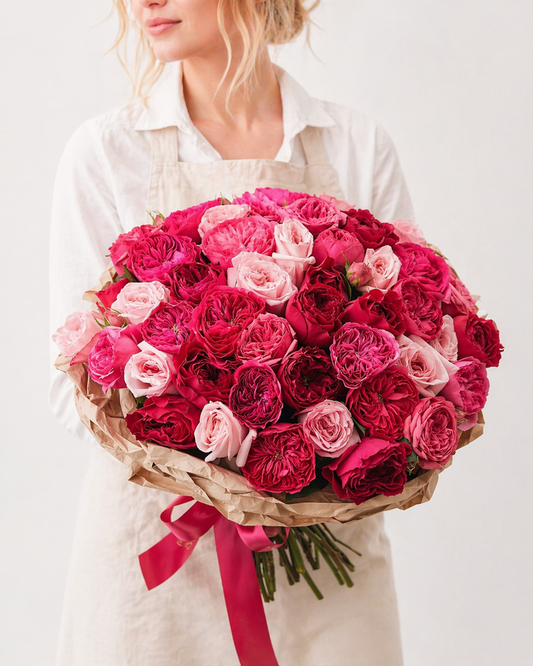 Red Peony Rose Mono-Bouquet — Crimson Majesty
