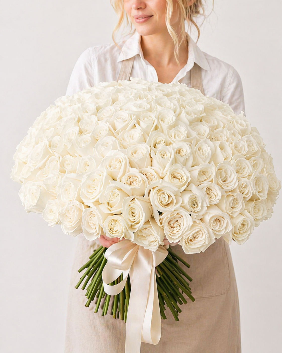 Pure White Elegance — Premium Rose Bouquet