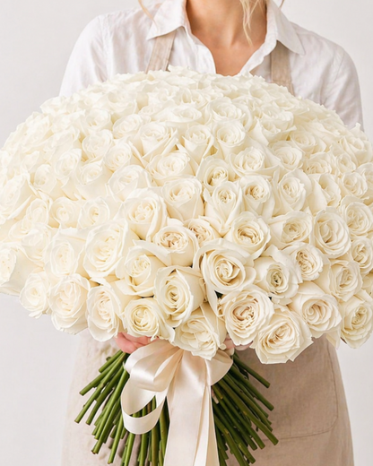 Pure White Elegance — Premium Rose Bouquet
