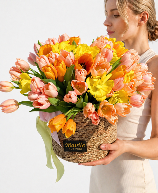 Sunset Tulip Basket — Golden Hour