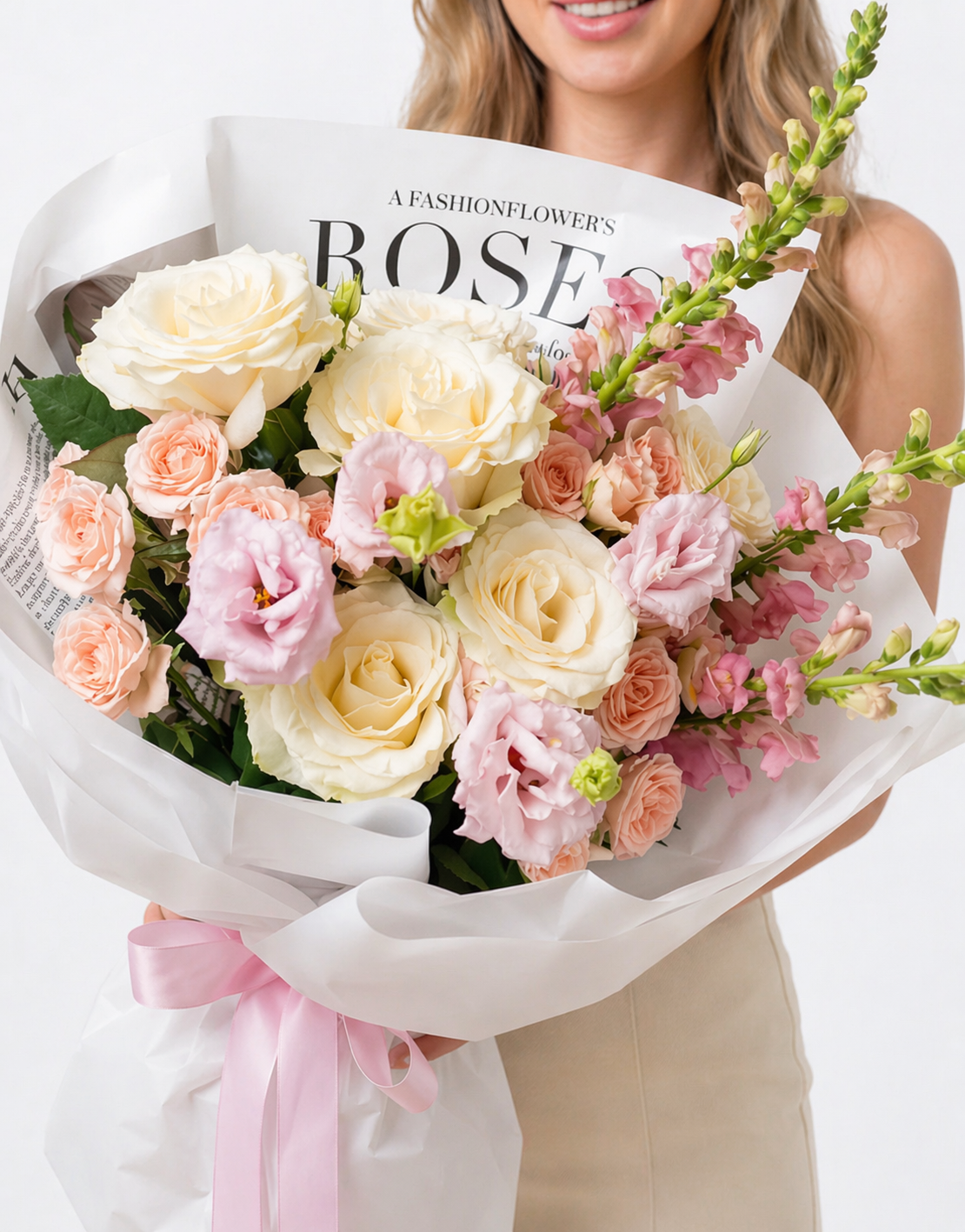 Parisian Dream: Cream Rose & Snapdragon Hand-Tied Bouquet