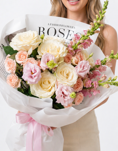 Parisian Dream: Cream Rose & Snapdragon Hand-Tied Bouquet