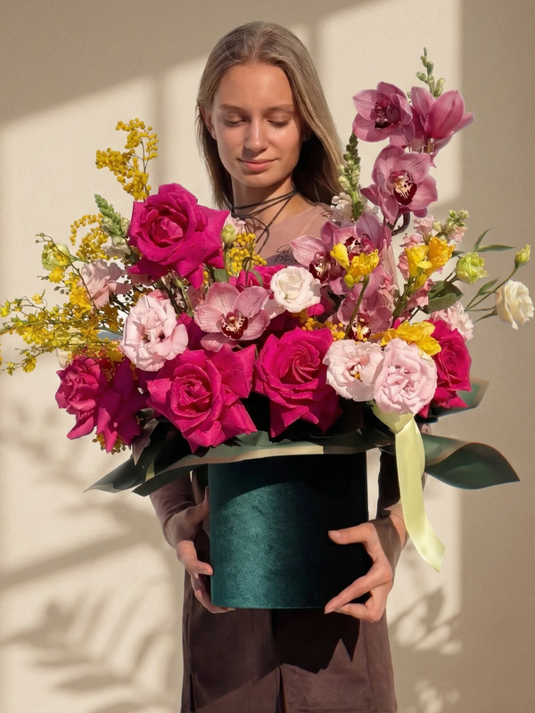 Miami Heat Luxury Box: Exotic Roses & Orchids Arrangement