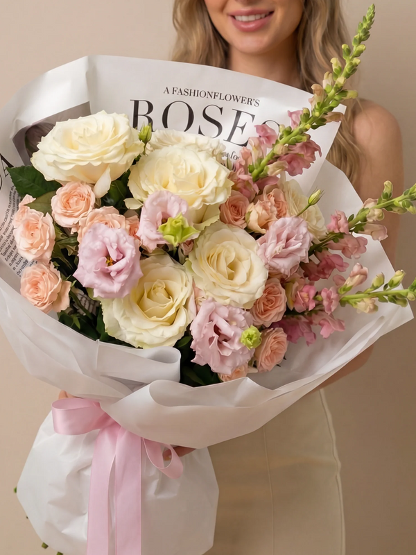 Parisian Dream: Cream Rose & Snapdragon Hand-Tied Bouquet