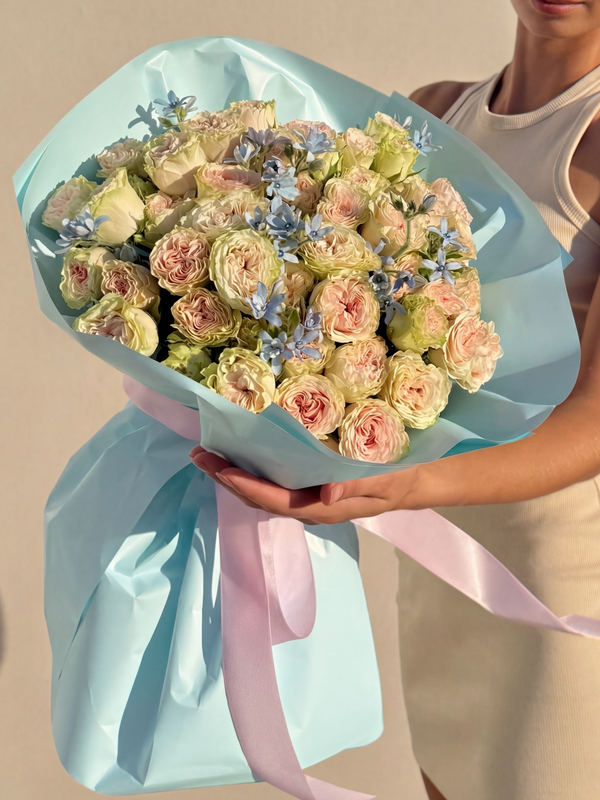 Pastel Dream: Blush Roses & Blue Tweedia