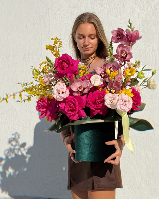 Miami Heat Luxury Box: Exotic Roses & Orchids Arrangement