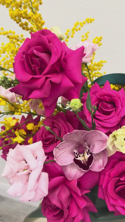 Miami Heat Luxury Box: Exotic Roses & Orchids Arrangement
