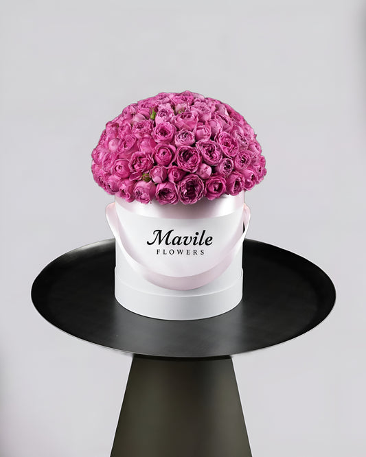 Pink Peony Roses in White Box